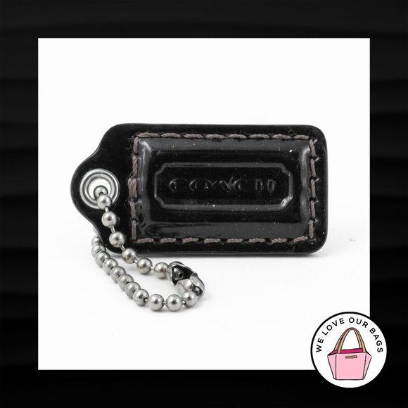 1.5" Small COACH BLACK PATENT LEATHER KEY FOB CHARM KEYCHAIN HANG TAG WRISTLET - Picture 1 of 1